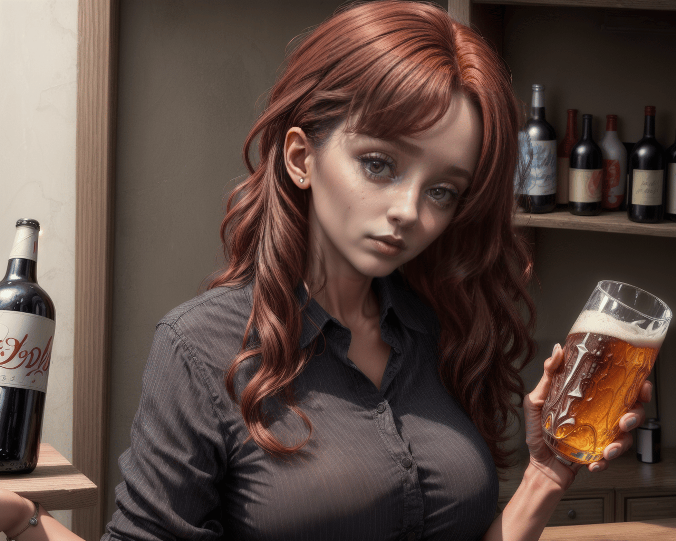 AI generated wallpaper featuring woman, beer, bottle