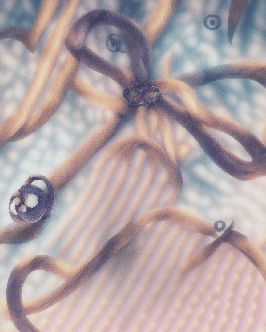 AI generated wallpaper featuring tentacles, rings, symbols