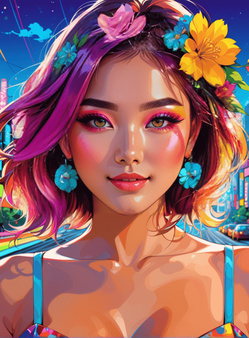 woman, city, flowers