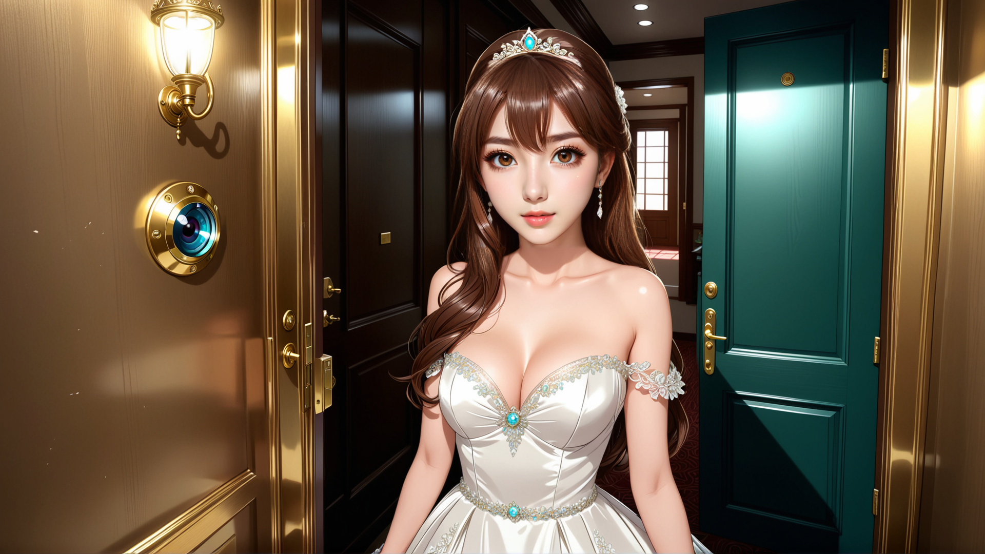 AI generated wallpaper featuring woman, dress, tiara
