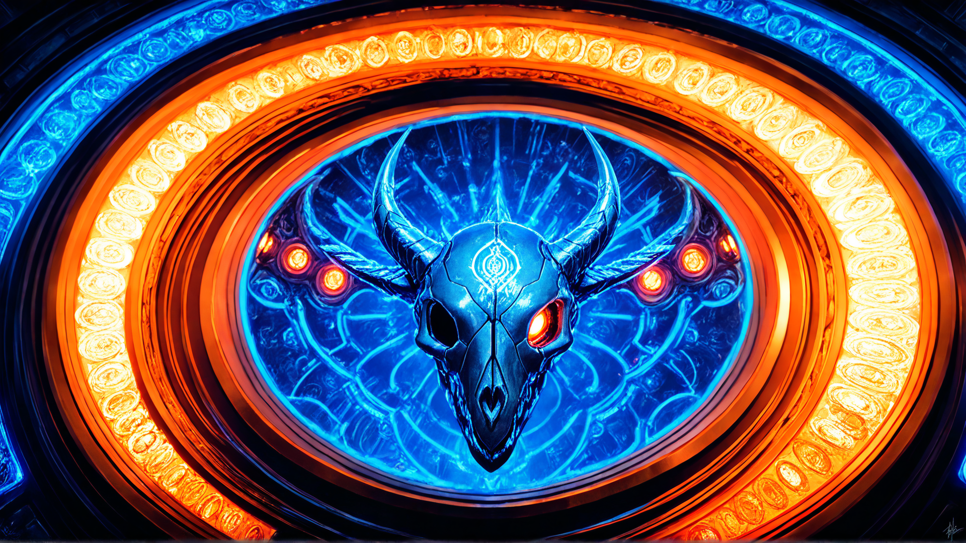 AI generated wallpaper featuring bull skull, portal, symbol