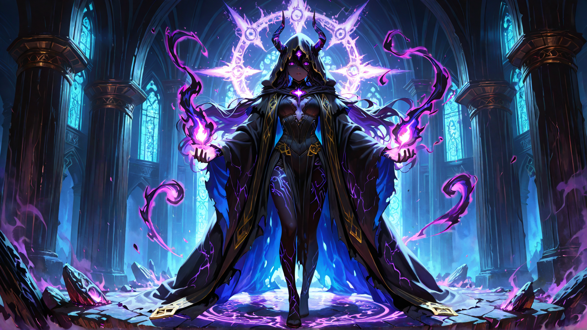 AI generated wallpaper featuring mage, dark, witch