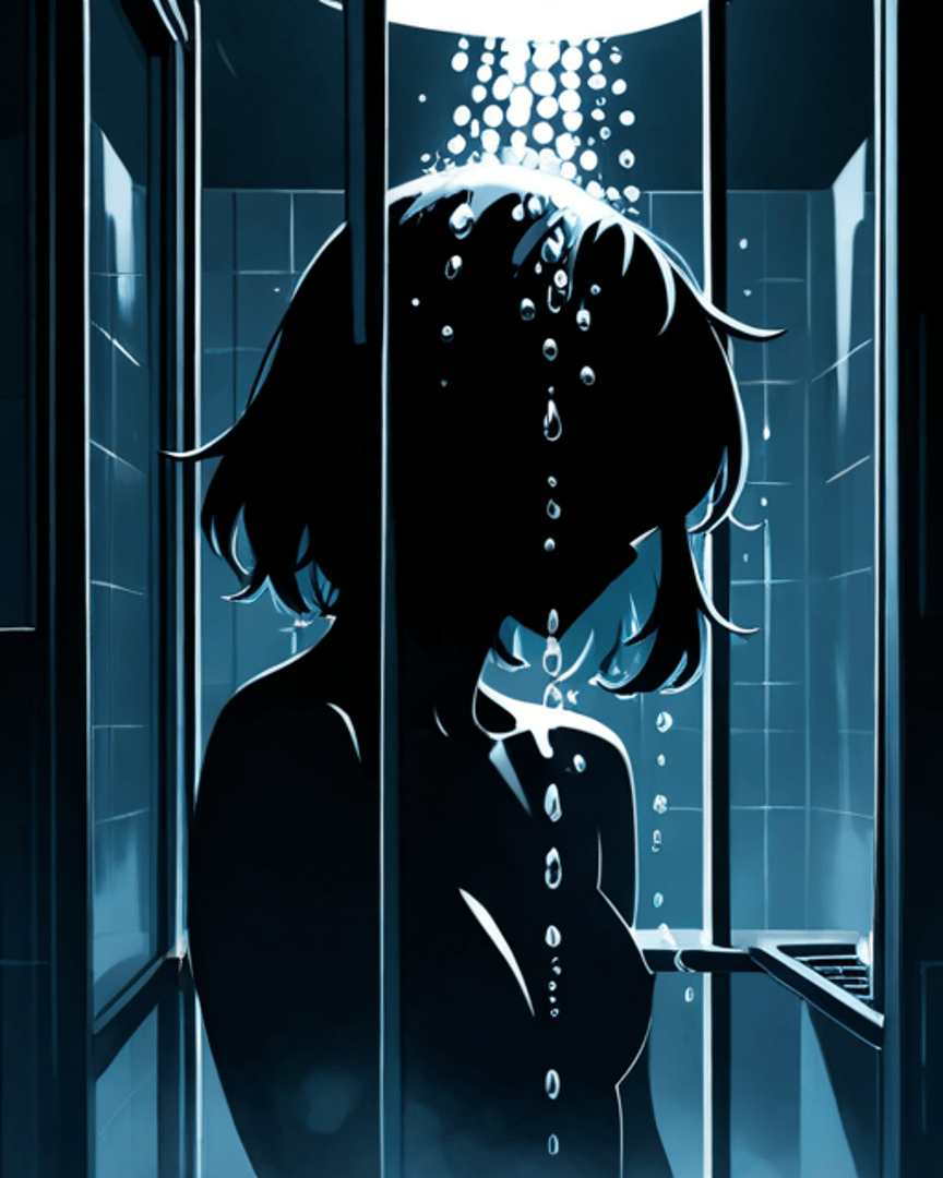 AI generated wallpaper featuring silhouette, girl, bathroom