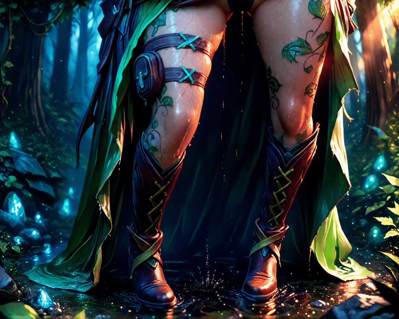 AI generated wallpaper featuring legs, boots, tattoo