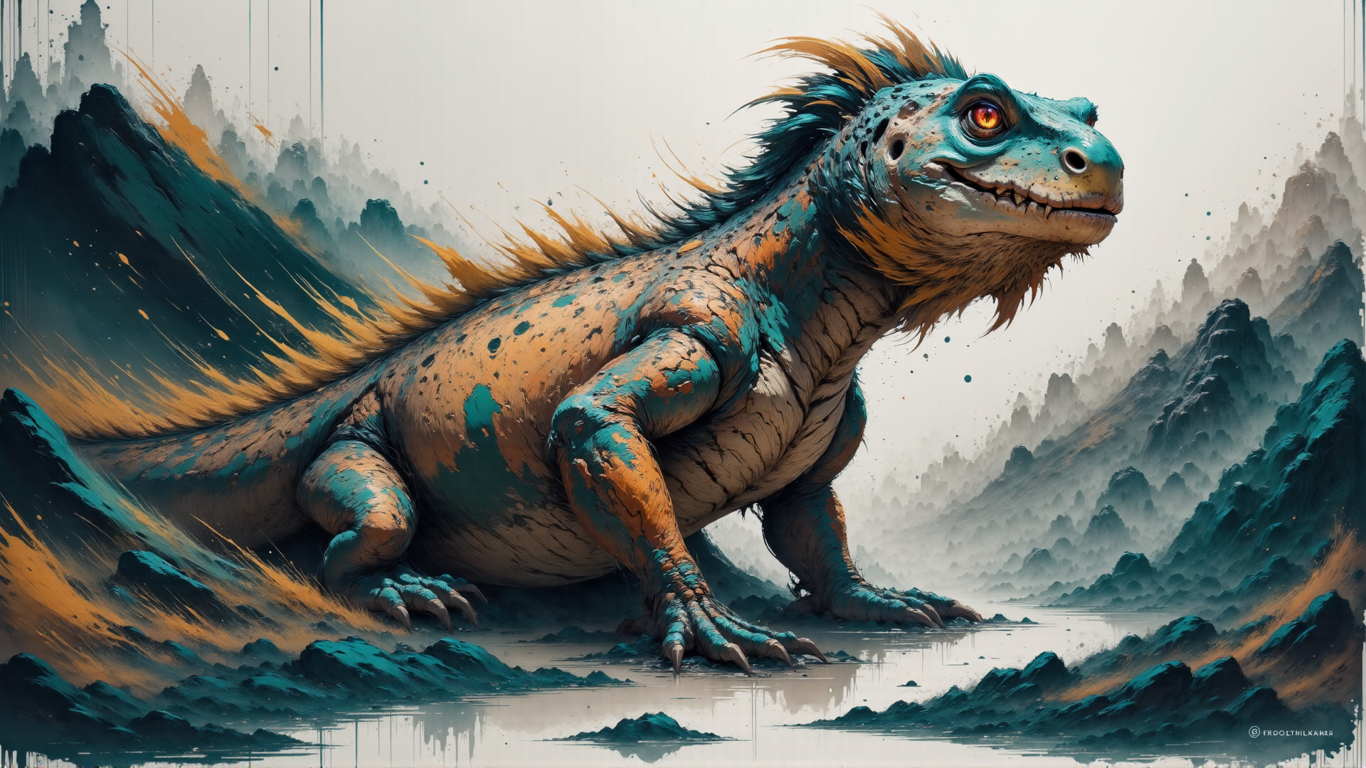 AI generated wallpaper featuring dragon, lizard, creature