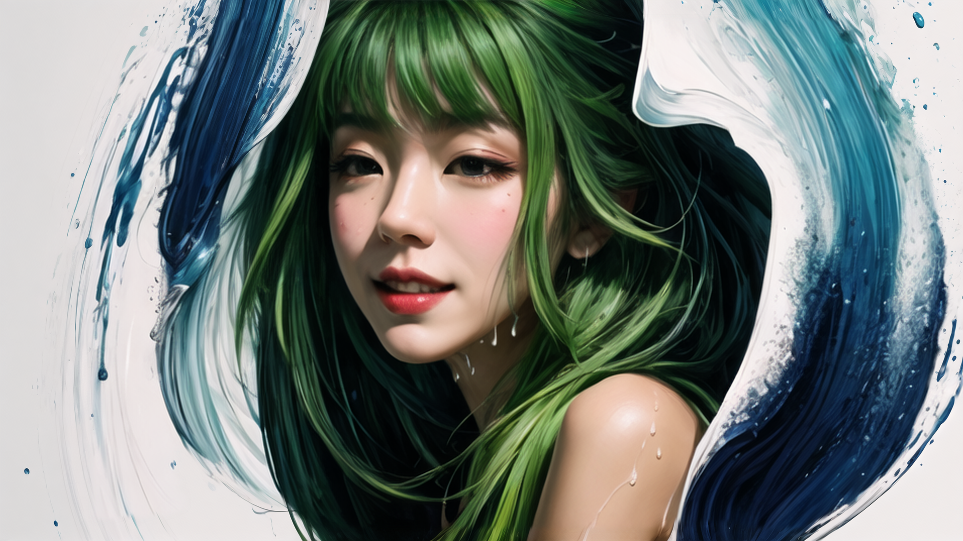 AI generated wallpaper featuring girl, hair, wave