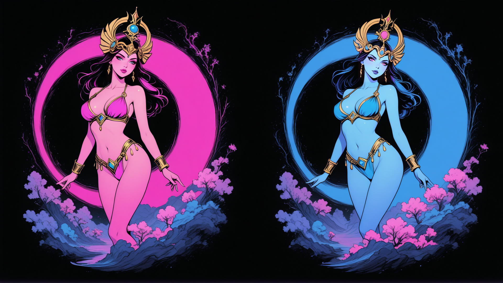 AI generated wallpaper featuring goddess, lunar, moon