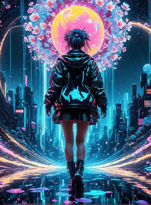 girl, city, flowers