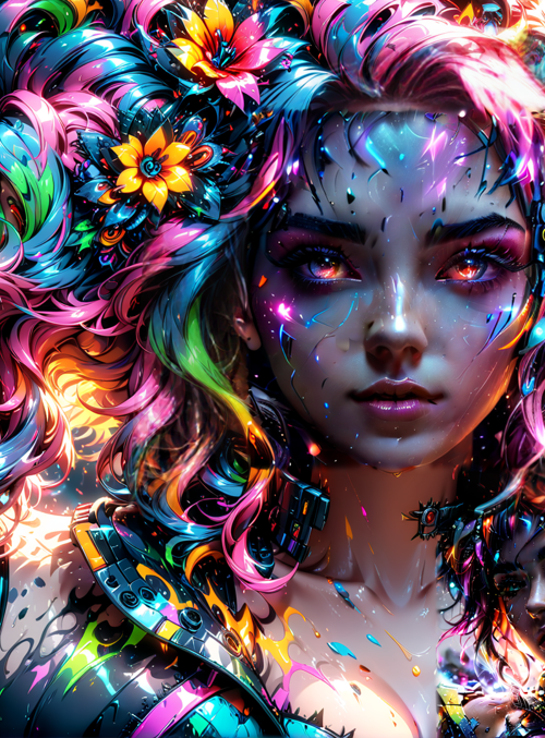 woman, flowers, cyberpunk