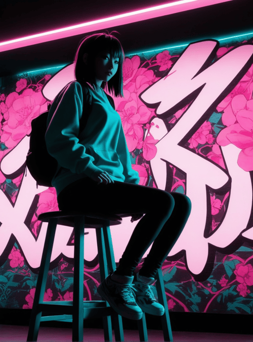person, graffiti, flowers