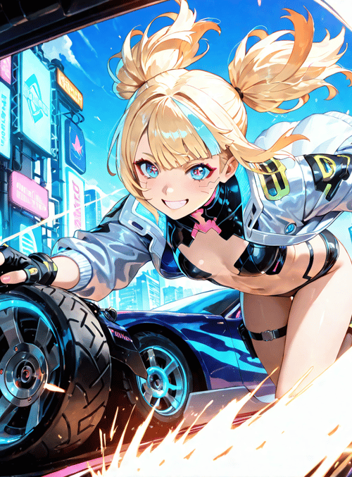 girl, car, city