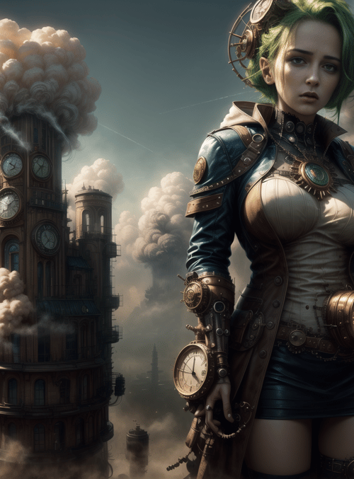 woman, steampunk, clocktower