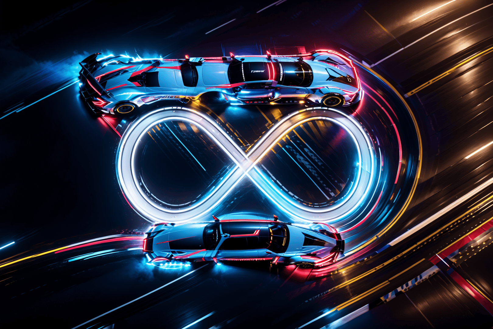AI generated wallpaper featuring car, infinity symbol