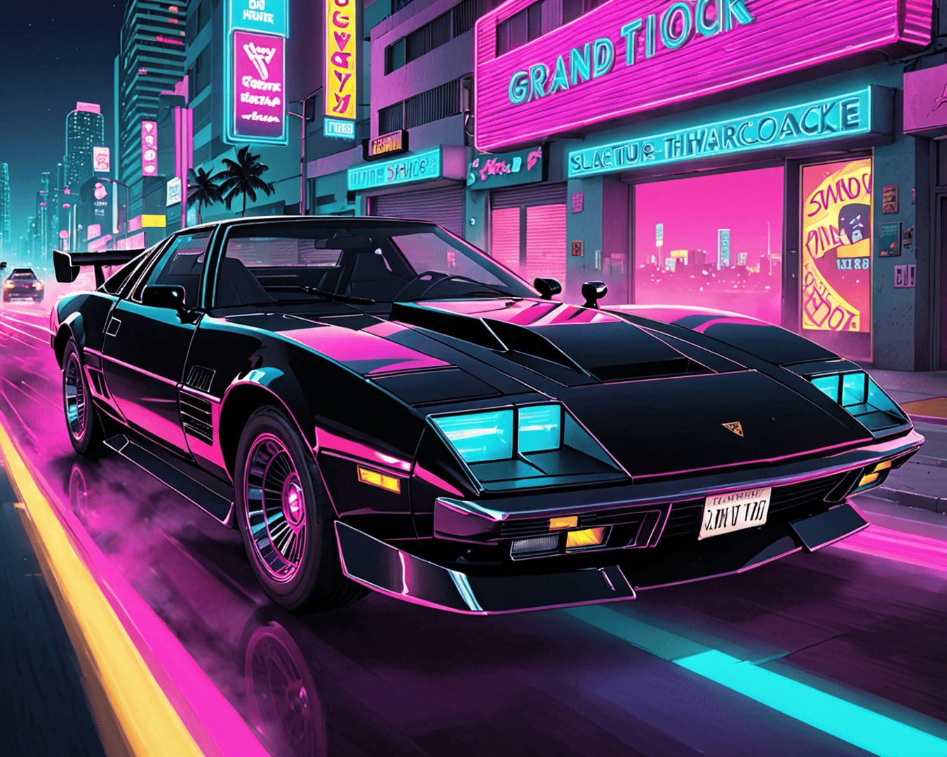 AI generated wallpaper featuring sports car, city street