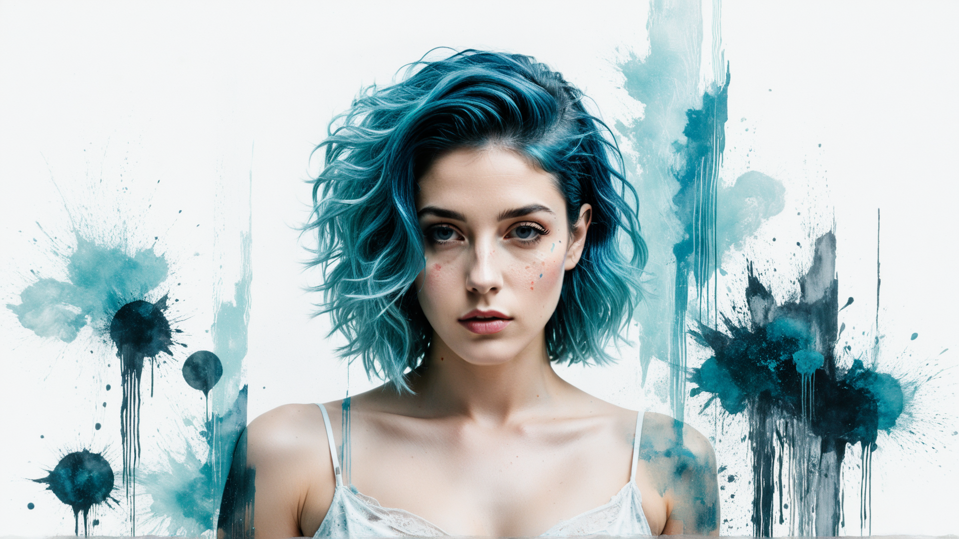 AI generated wallpaper featuring woman, hair, sleeveless, art, portrait
