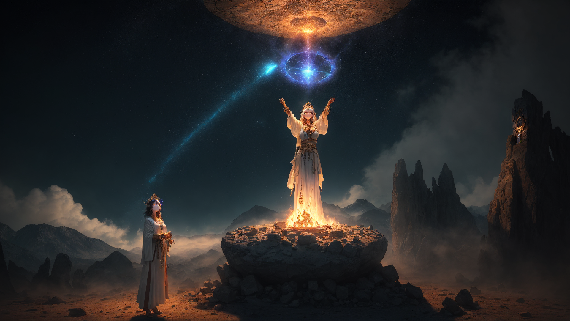 AI generated wallpaper featuring queen, goddess, fire