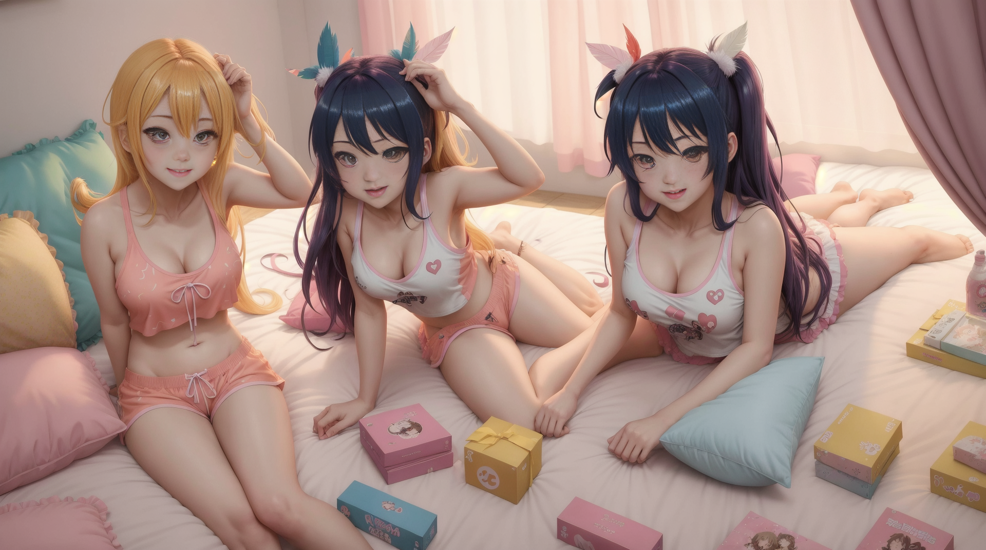 AI generated wallpaper featuring girls, bedroom, gifts