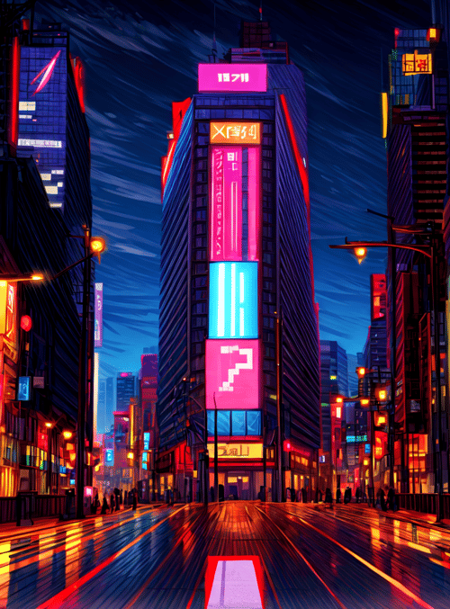 city, buildings, neon signs, street, skyscrapers, roads, lanterns, signboards, people, vehicles