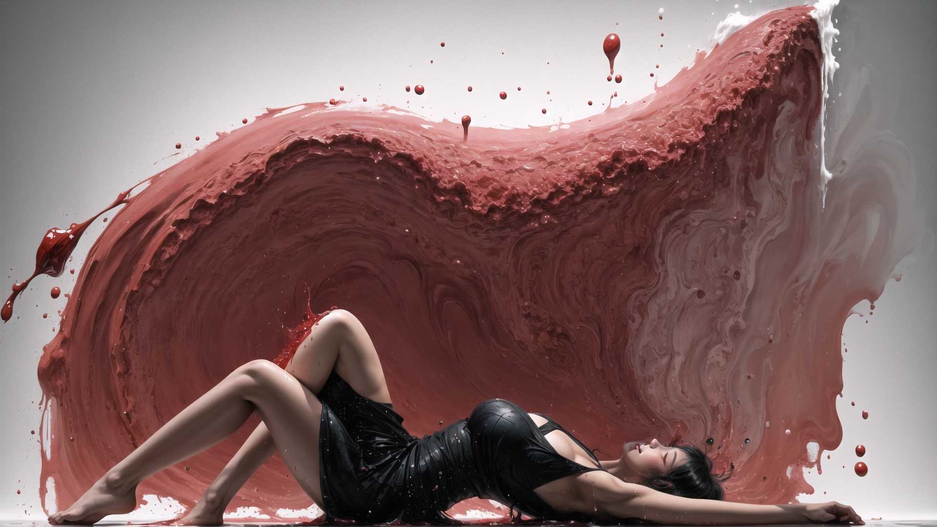 AI generated wallpaper featuring woman, liquid, splash