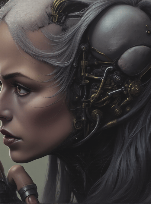 cyborg, woman, robot, mechanical, hair, hands, head, ear, neck, shoulder