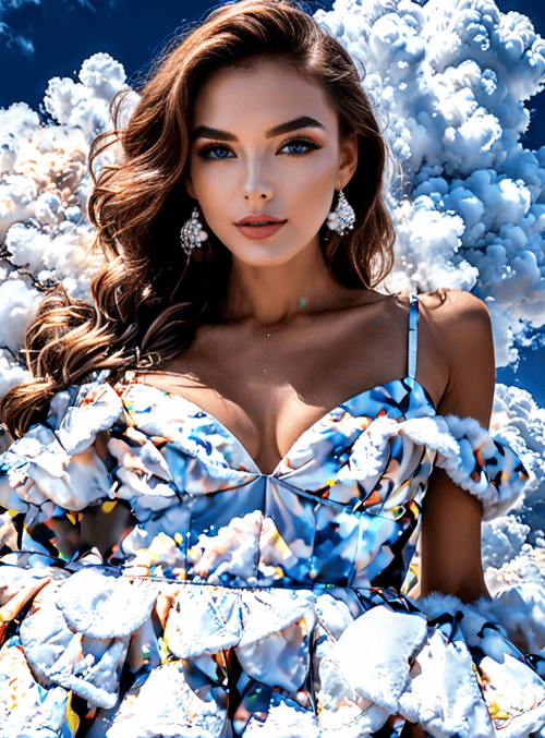 woman, clouds, dress