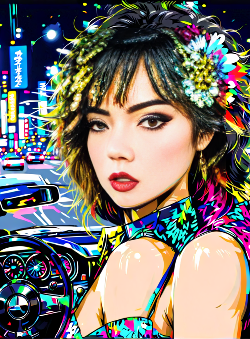 woman, car, city