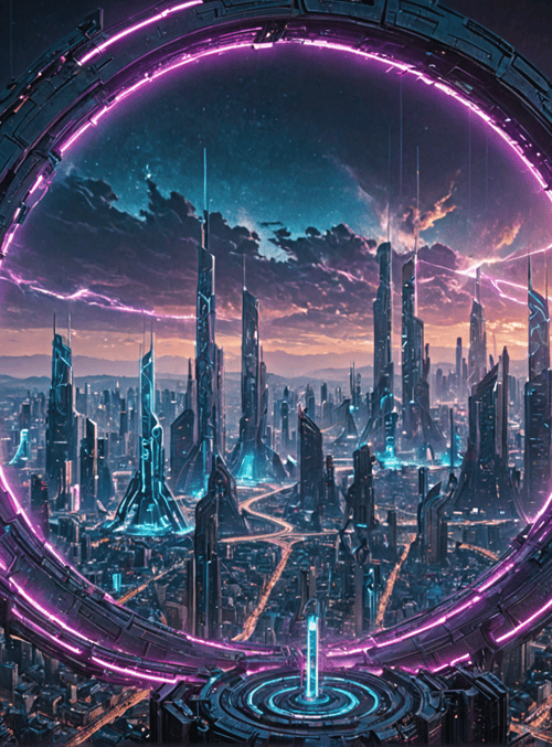 city, ring, skyscrapers