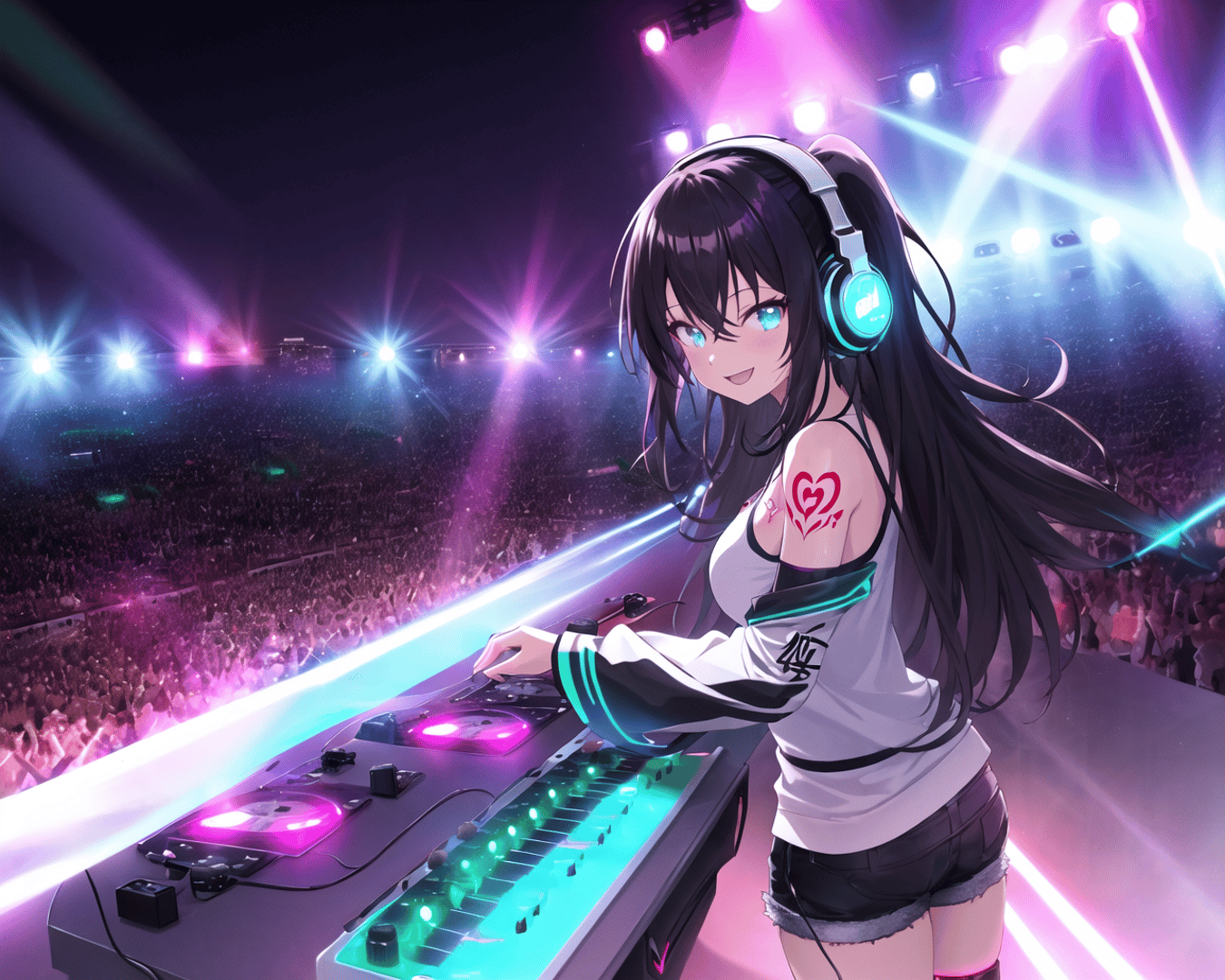 AI generated wallpaper featuring dj, anime girl, stage