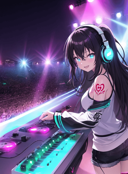 dj, anime girl, stage