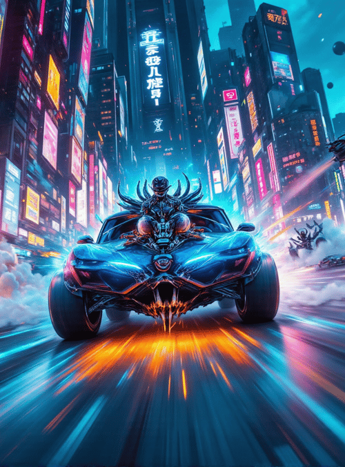car, city, robots