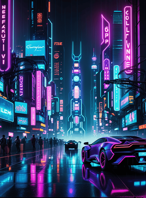 city, car, neon