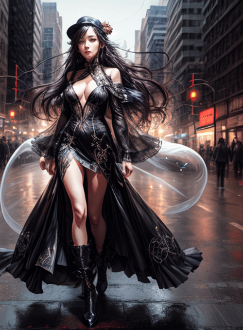 woman, city, street