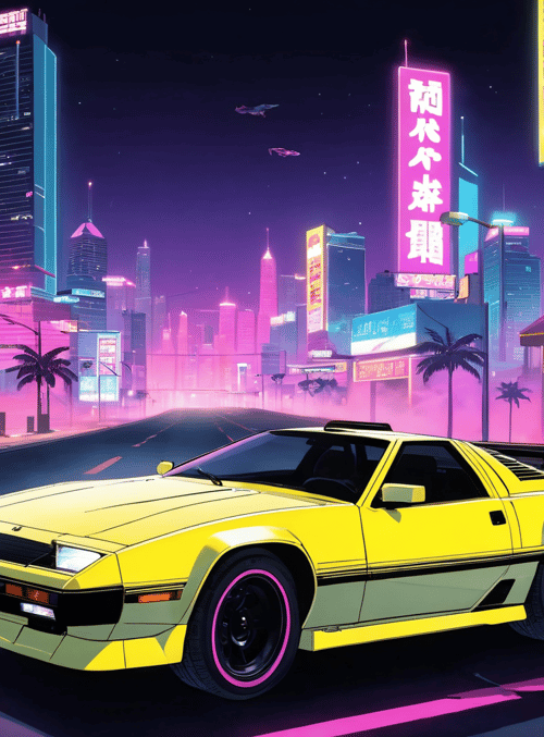 car, city, neon