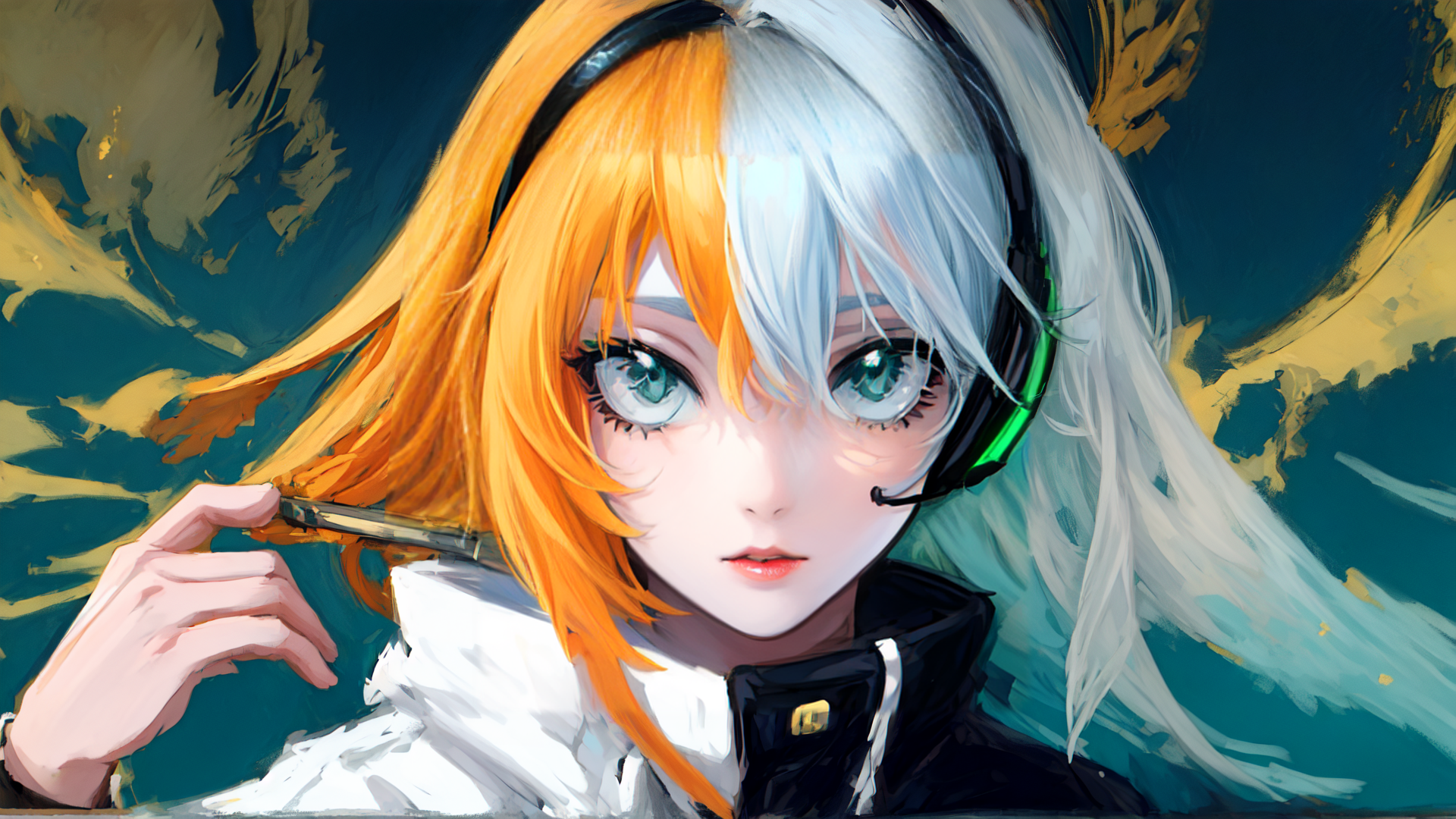 AI generated wallpaper featuring anime girl, gamer, headset