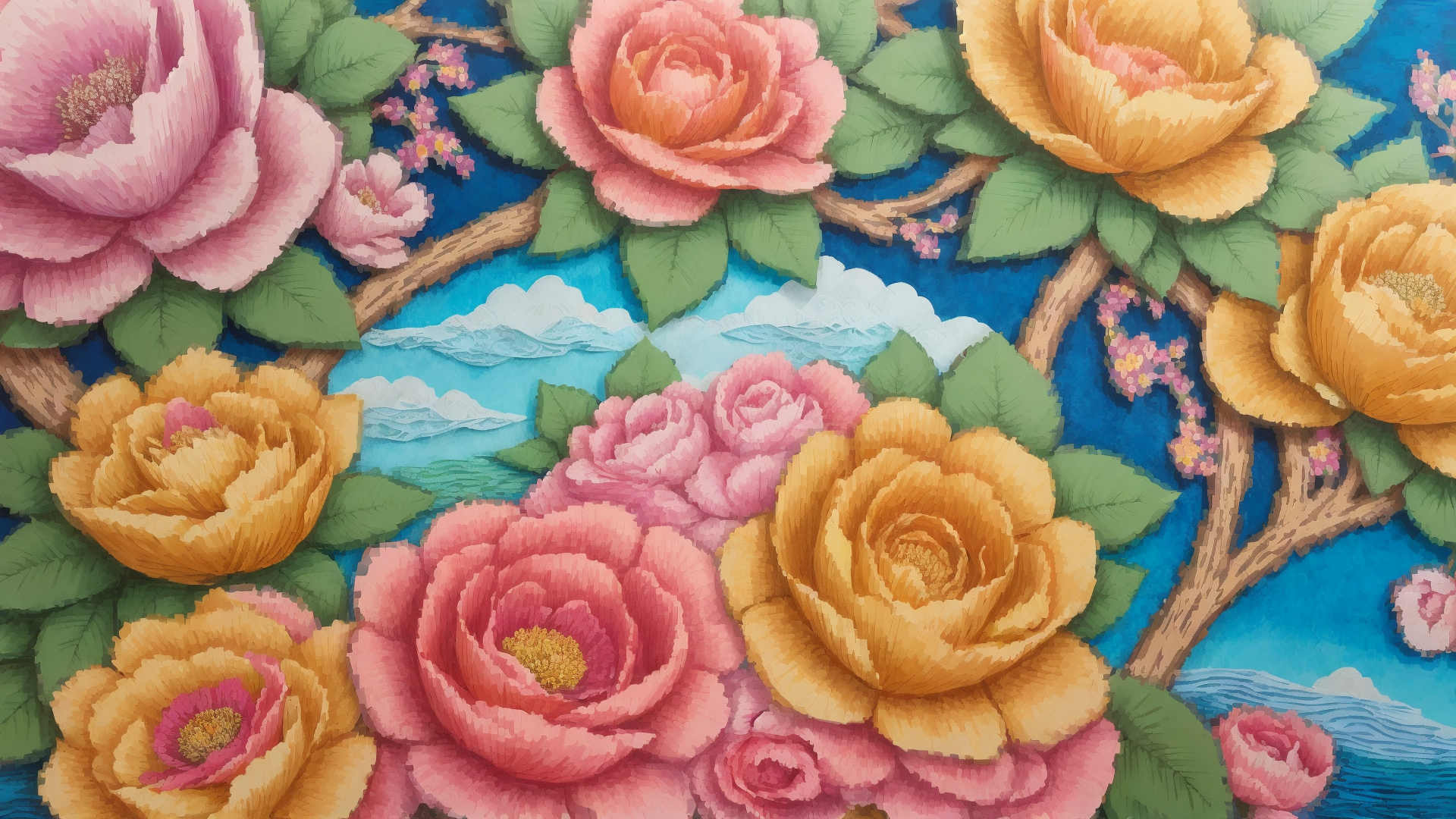 AI generated wallpaper featuring flowers, roses, blossoms