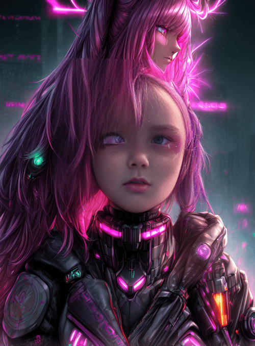 cyborg, girl, neon
