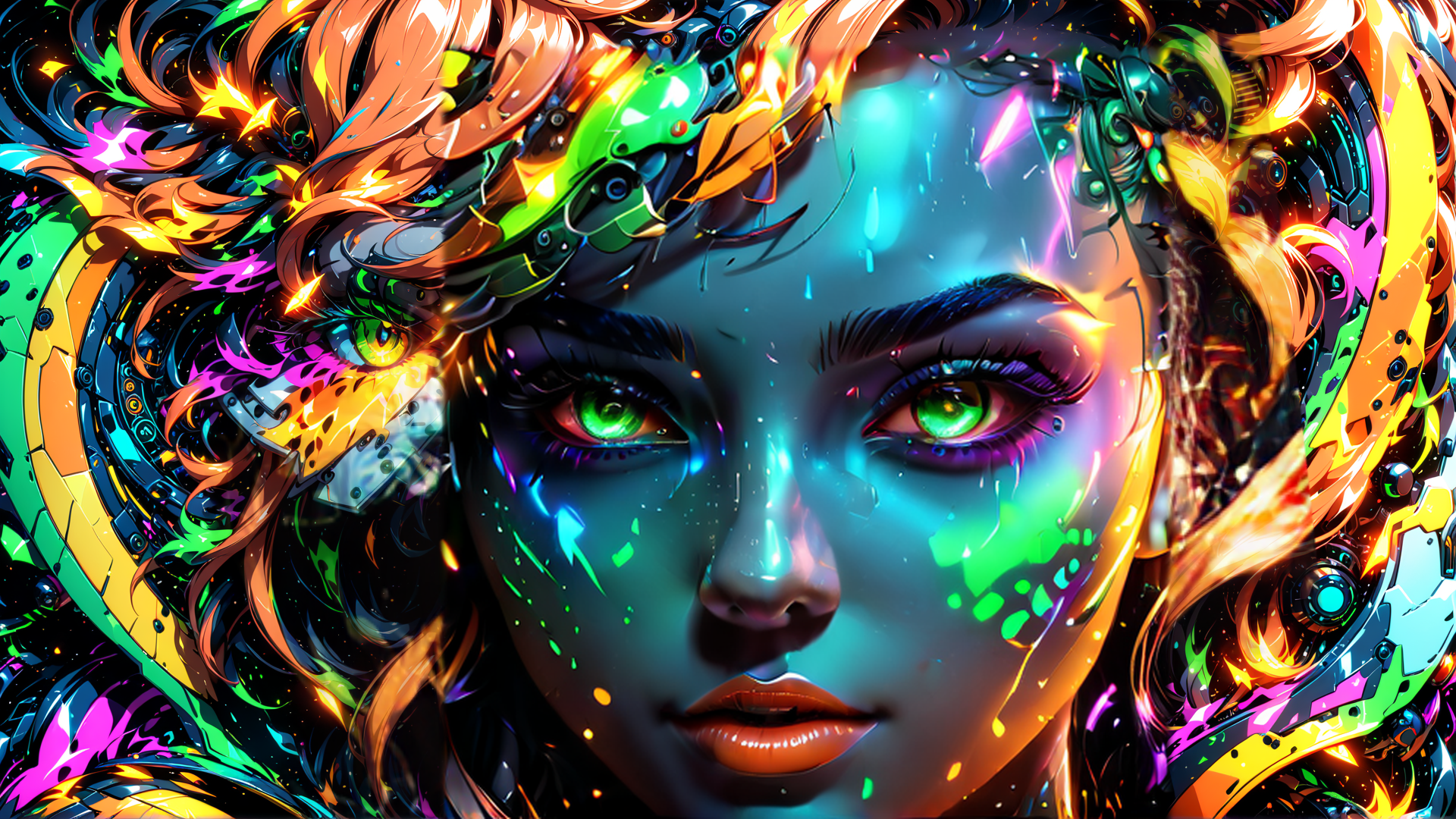 AI generated wallpaper featuring cyborg, woman, face