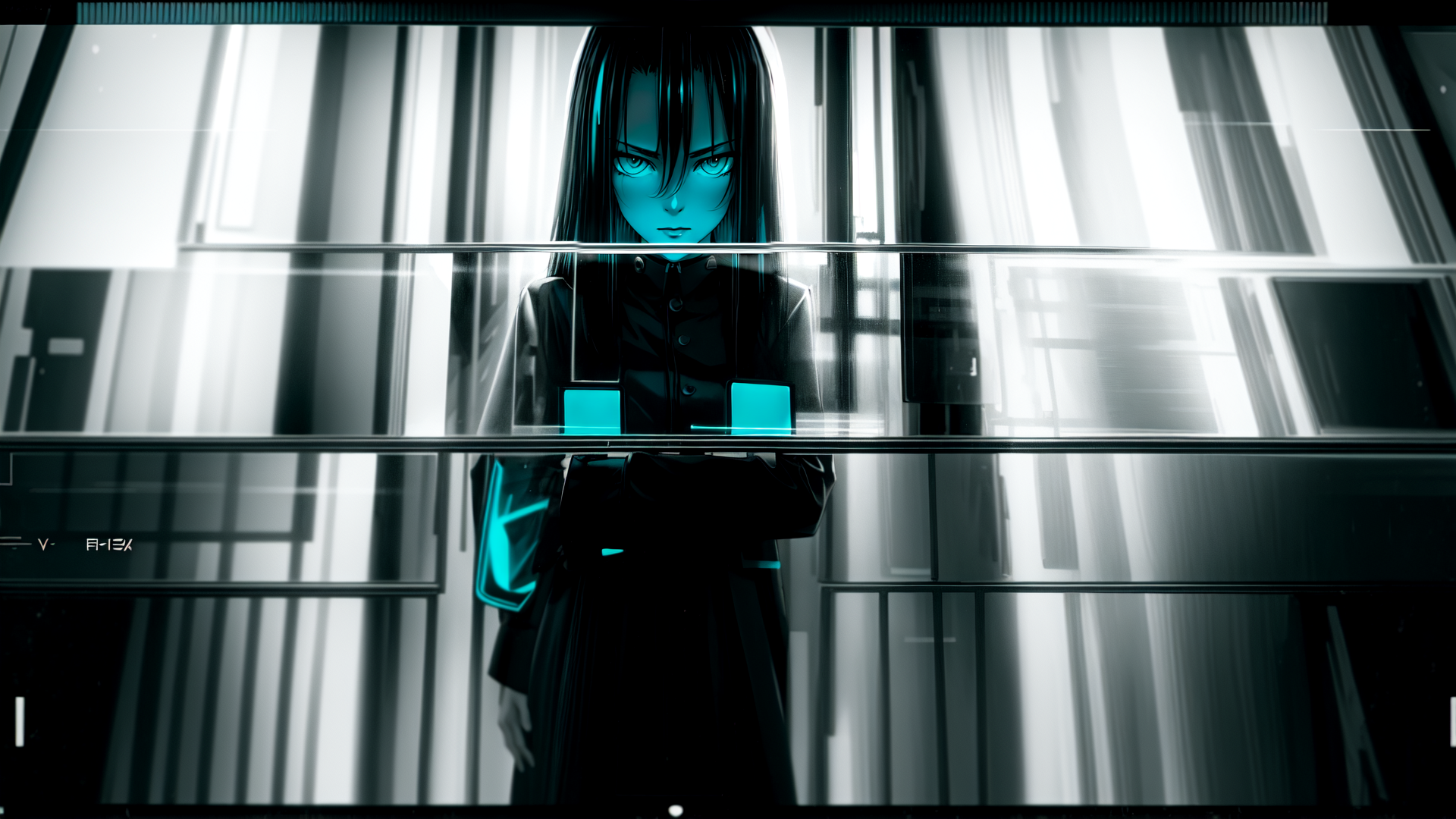 AI generated wallpaper featuring anime girl, cyberpunk, screen