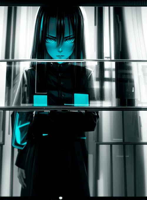 anime girl, cyberpunk, screen