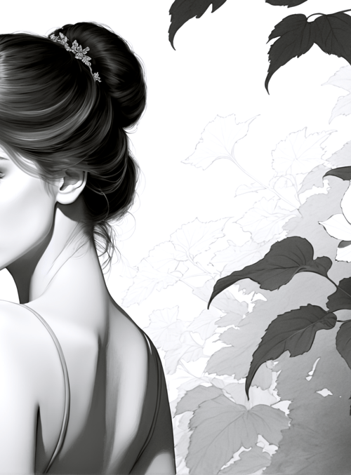 woman, flowers, leaves, hair