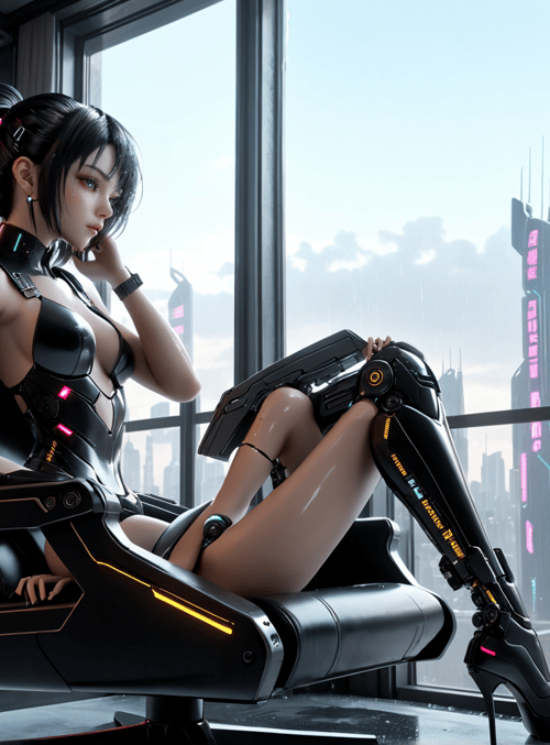 cyborg, woman, chair