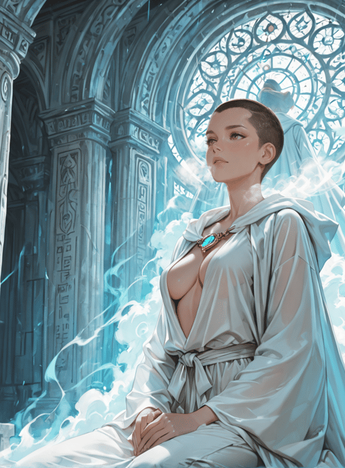 woman, saint, priest, architectural, columns, stained glass