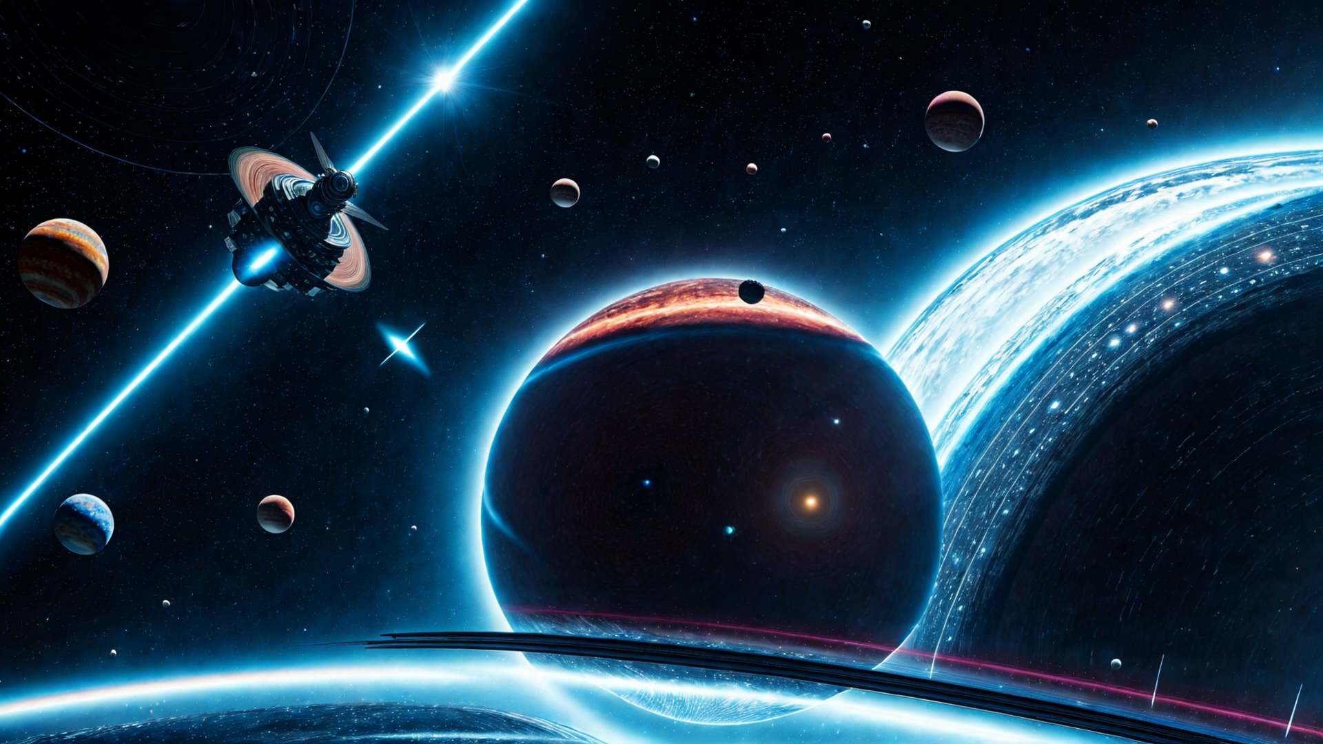 AI generated wallpaper featuring space, planet, satellite, star, galaxy, comet, nasa, cosmos, universe, orbit