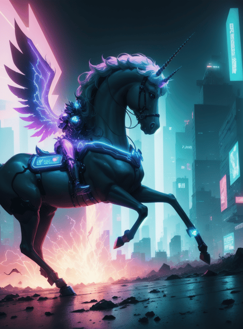 unicorn, cyberpunk, horse