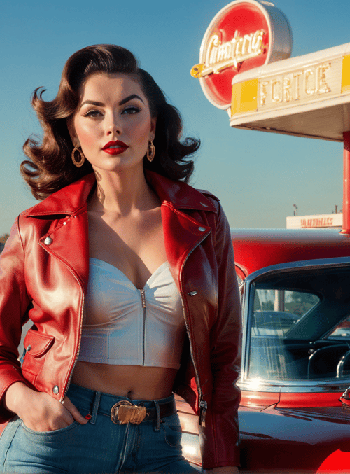 woman, car, gas station