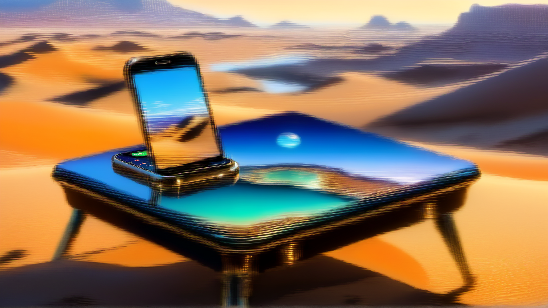 AI generated wallpaper featuring phone, tablet, landscape