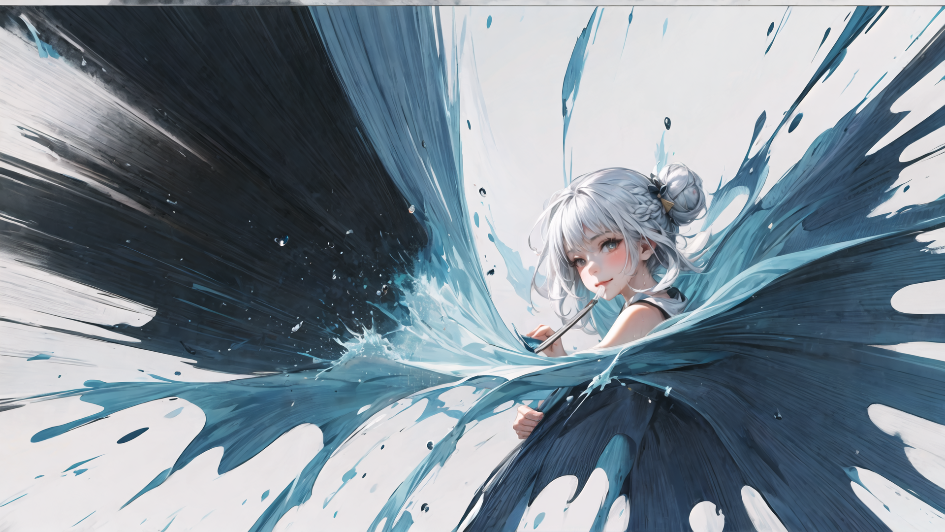 AI generated wallpaper featuring girl, water, paintbrush