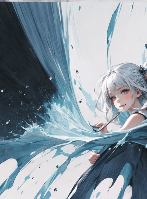 girl, water, paintbrush