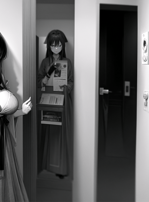 anime girl, woman, door