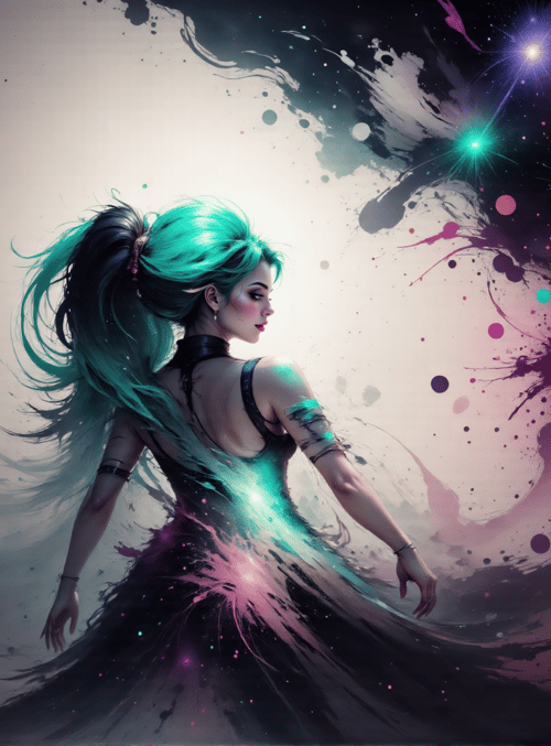 woman, galaxy, painting